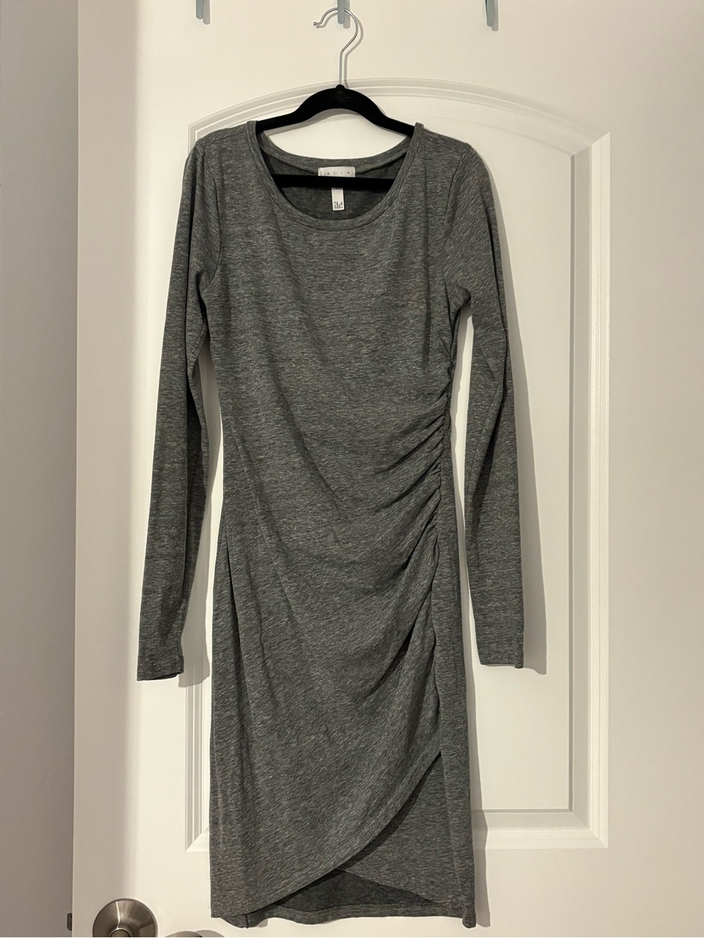 Leith Heather Gray Long-Sleeve Ruched Midi Dress